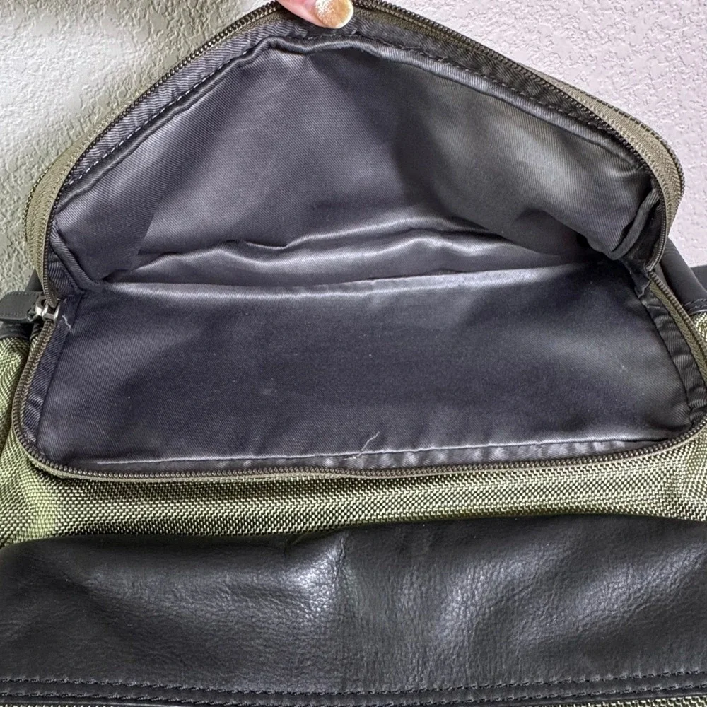 Boconi Olive Green Ballistic Nylon Leather Trim Laptop Backpack Professional Bag